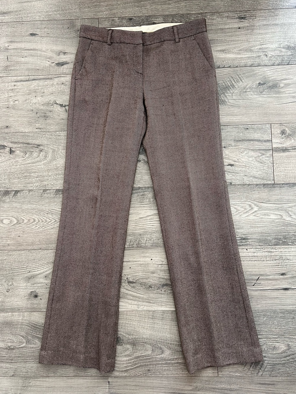 Theory Brown Herringbone Cotton Blend Straight Leg Dress Pants Size 10